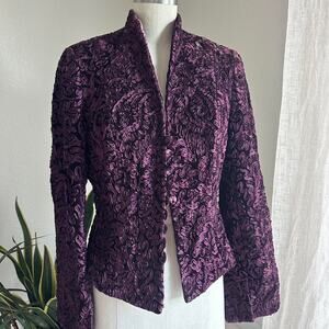 Carmen Marc Valvo Women’s 10 Jacket Purple Velvet Burnout Jacket Evening Blazer